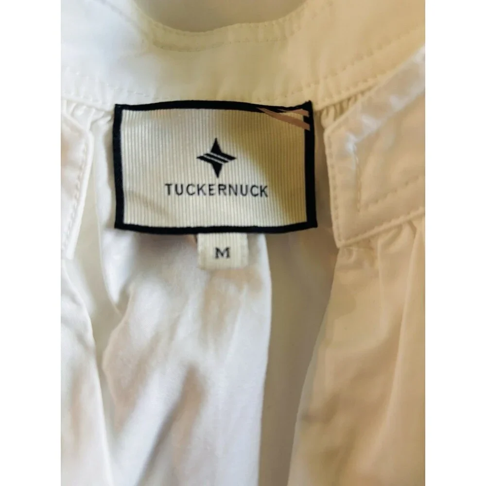 Tuckernuck Ruthie White Short Puff Sleeve V Neck Button Cuff Blouse Size Medium